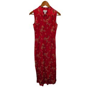 Vintage Y2K Finesse Red Chinese Oriental Asian Satin Sheath Dress QiPao Small